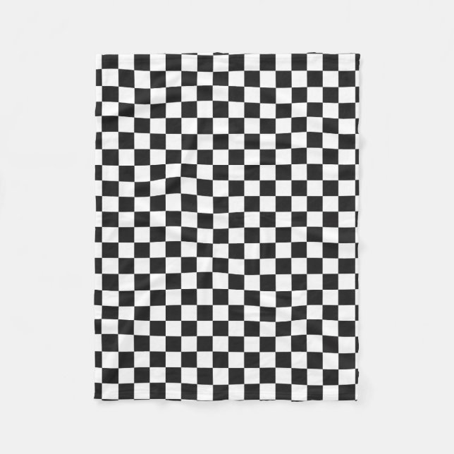 Sofisticiertes Schwarz-Weiß-Karomuster Fleecedecke (Vorderseite)
