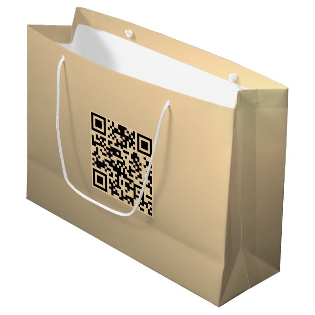 Sofort bearbeitbare QR-Codevorlage | Imitate Gold Große Geschenktüte (Vorderseite Schrägansicht)