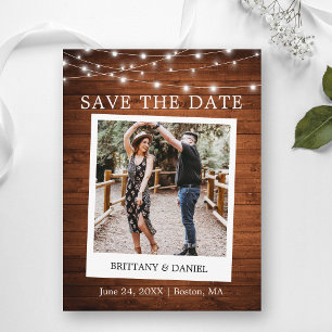 Sofortbildkamera Foto Holz Lichter Save The Date Postkarte