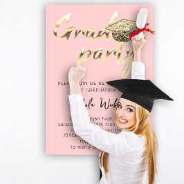 Sofortdownloaden Graduation Party Gold Cup Pink Einladung