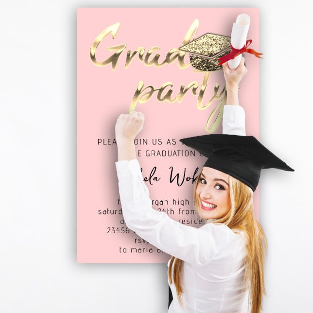 Sofortdownloaden Graduation Party Gold Cup Pink Einladung (Instant Download Graduation Party Gold Cup Pink Invitation)