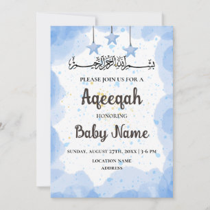 Sofortige Blaue Aqeeqah Aqiqah-Einladungskarte Einladung