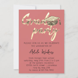 Sofortige Download-Graduation Party Gold Cup-Rose Einladung