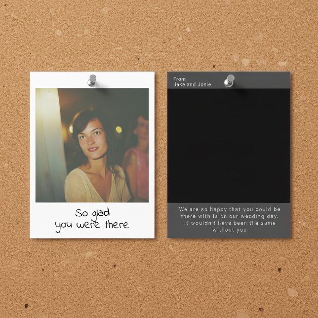 Sofortige Fotografie Retro-Erinnerung Postkarte (Instant photo style wedding thank you card. Double sided.)