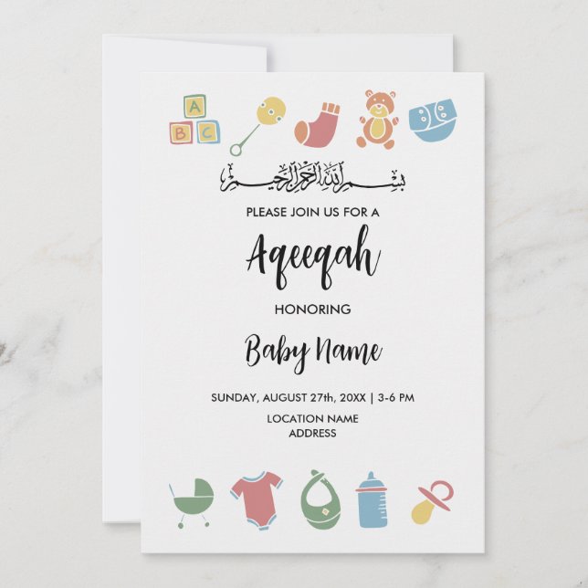 Sofortige Minimalistische Aqeeqah Aqiqah Invite Ca Einladung (Vorderseite)