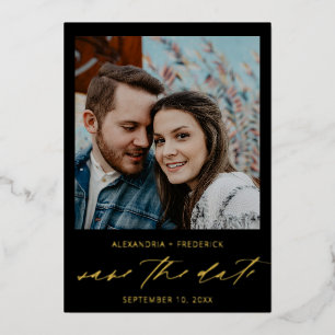 Sofortiges Foto Weißer Chic Save the Date Schwarz  Folieneinladung