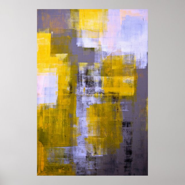 'Sofortiges' graues und gelbes Abstraktes Kunstpos Poster (Vorne)