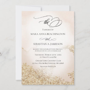 *~* Soft Abstrakt Watercolor Gold Blush Wedding Einladung