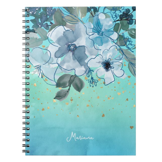 Soft Aqua Blue Türkis Aqua Floral ihr Notizblock (Vorderseite)