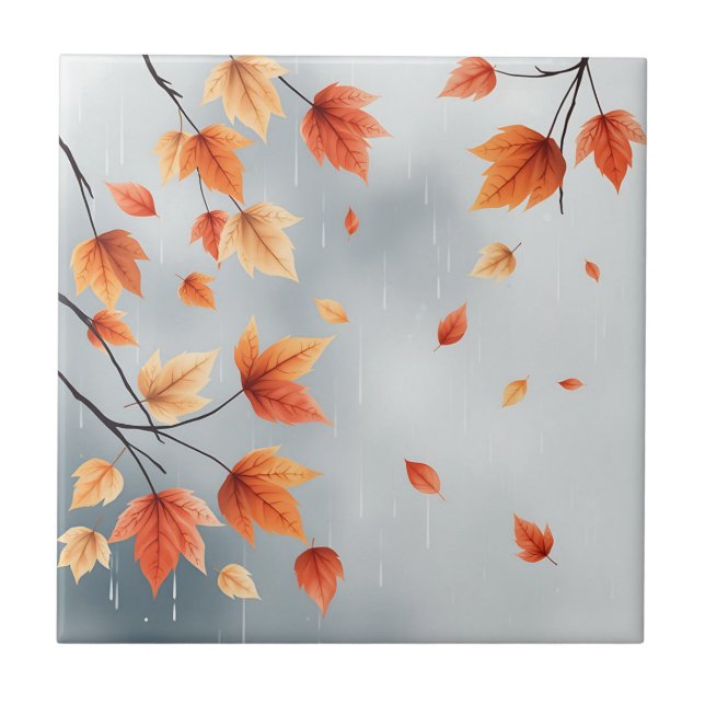 Soft Autumn Leaves mit Raindrops Fliese (Vorderseite)