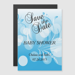 Soft Baby Blue Bokeh Florid   Baby Boy Dusche Magneteinladung