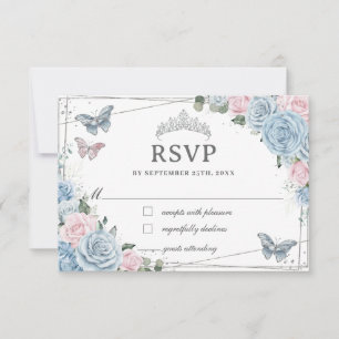 Soft Baby Blue Pink Floral Rose Quinceañera RSVP Karte