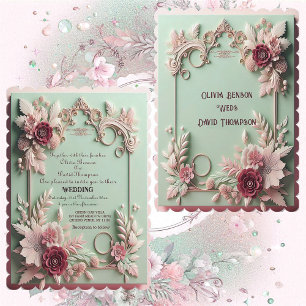 Soft Baroque Elegante Maroon Rose Blumenmotive Einladung