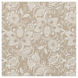 Soft Beige Burlap & Lace Fabric Stoff