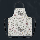 Soft Beige Butterfly & Wildflower Seamless Pattern Schürze<br><div class="desc">This delicate seamless pattern features graceful butterflies surrounded by charming wildflowers and soft green foliage on a warm beige background. The butterflies appear in muted gray and earthy brown tones, each with detailed wing patterns that add elegance and movement to the design. Scattered among them are small blooms in burgundy,...</div>