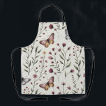 Soft Beige Butterfly & Wildflower Seamless Pattern Schürze<br><div class="desc">This delicate seamless pattern features graceful butterflies surrounded by charming wildflowers and soft green foliage on a warm beige background. The butterflies appear in muted gray and earthy brown tones, each with detailed wing patterns that add elegance and movement to the design. Scattered among them are small blooms in burgundy,...</div>