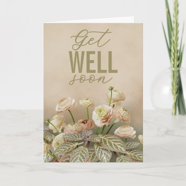 Soft Beige Floral Get Well Soon Personalized Card Karte (Vorderseite)