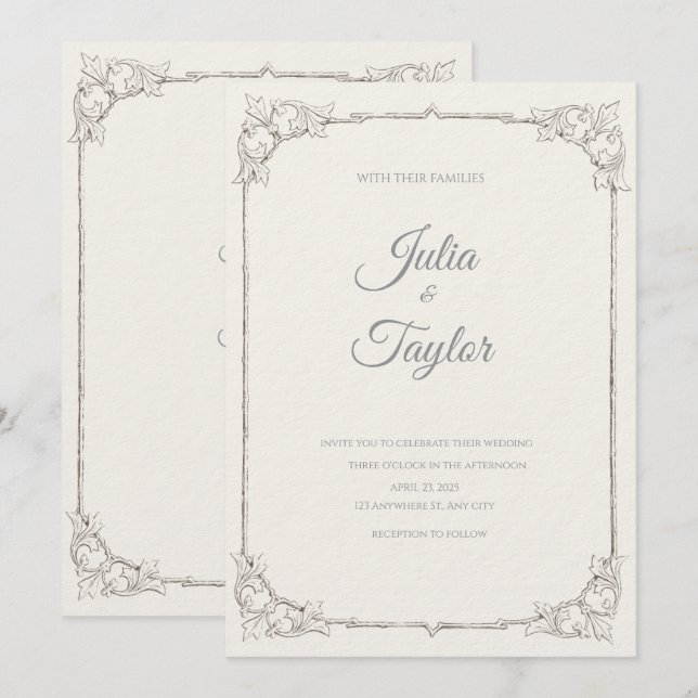 Soft Beige Minimalist Invitation (Devant / Derrière)