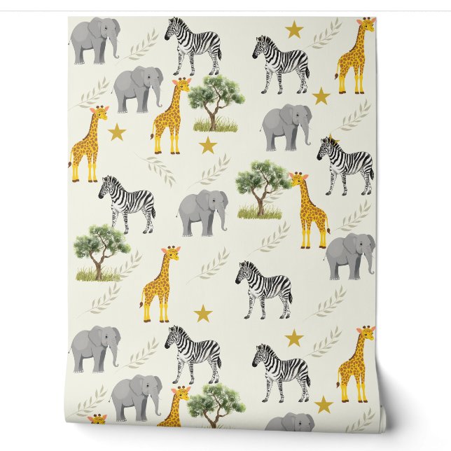 Soft Beige Safari Kinderzimmer Wallpaper - Dschung Tapete (Abrollen)
