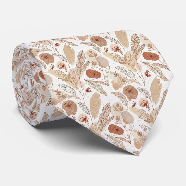 Soft Beige & Terracotta Pampas & Meadow Flowers Krawatte (Gerollt)