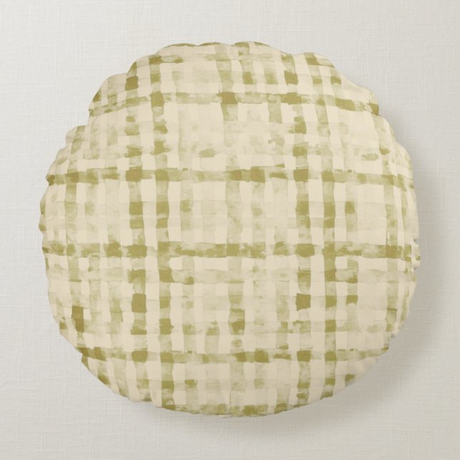 Soft Beigi, Khaki Checkered Pattern,Simple, Modern Rundes Kissen (Vorderseite)