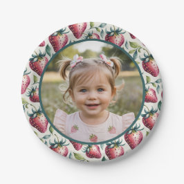 Soft Berry Sweet Strawberry Birthday Photo Pappteller