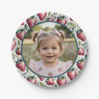 Soft Berry Sweet Strawberry Birthday Photo Pappteller