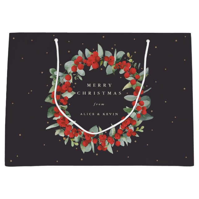 Soft Black Red Berry+Eucalyptus Christmas/Holiday Große Geschenktüte (Vorderseite)