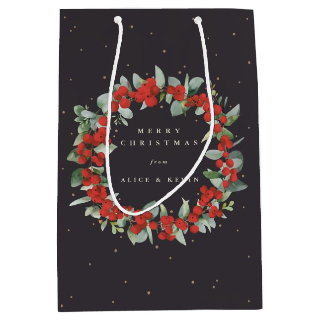Soft Black Red Berry+Eucalyptus Christmas/Holiday Mittlere Geschenktüte (Vorderseite)