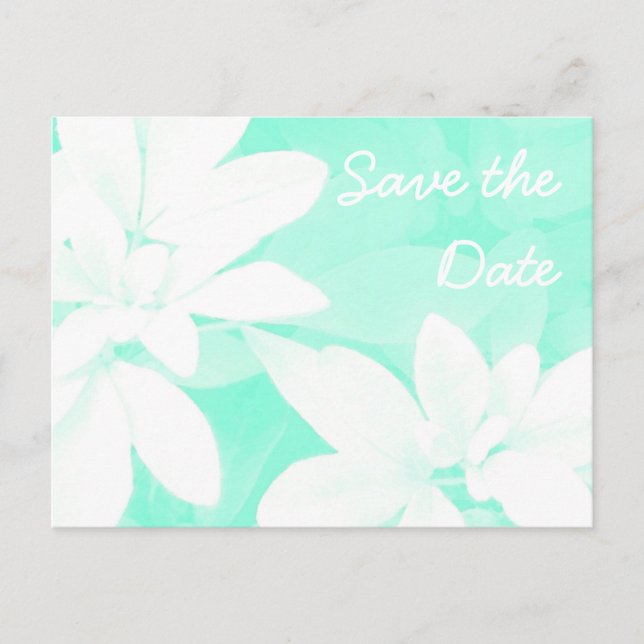 Soft Blätter Aqua 'Save the Date' Postkarte (Vorderseite)