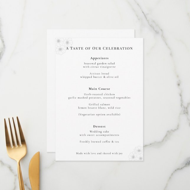 Soft Bloom Elegance Wedding Menu (Devant/Arrière en situation)