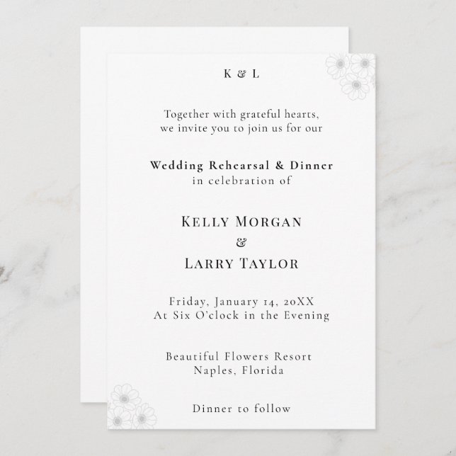 Soft Bloom Elegance Wedding Rehearsal Invitation (Devant / Derrière)