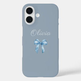 Soft Blue Aesthetic Bow with Custom Name iPhone 16 Hülle