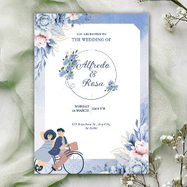 Soft Blue and White Floral Illustrative Wedding Einladung