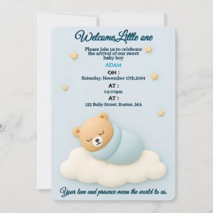 Soft Blue Baby Dusche Einladung Junge