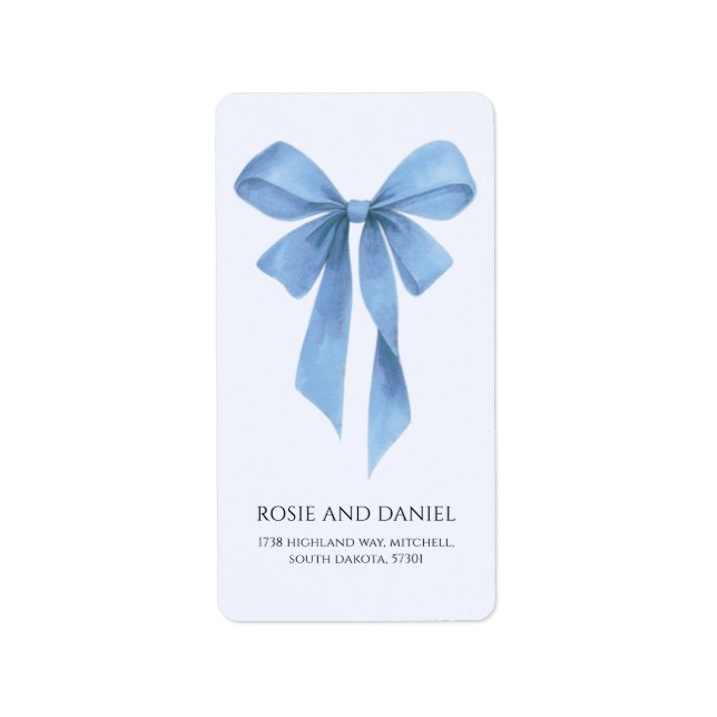 Soft Blue Bow Boy Baby Shower Return Address Adressaufkleber (Vorne)