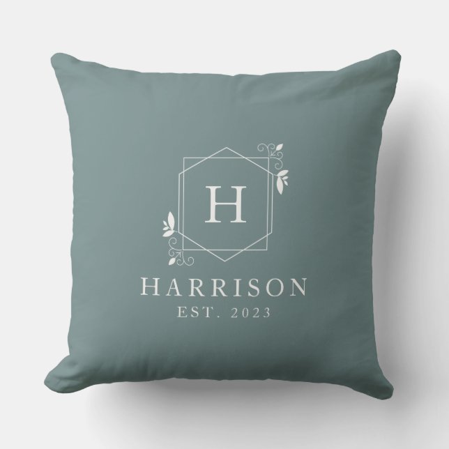 Soft Blue Custom Modern Rustic Monogram Initial Kissen (Vorderseite)