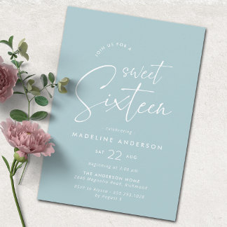 Soft Blue | Einfache moderne Sweet 16 Geburtstagsp Einladung