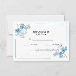 Soft Blue Elegant Watercolor Flowers Wedding RSVP