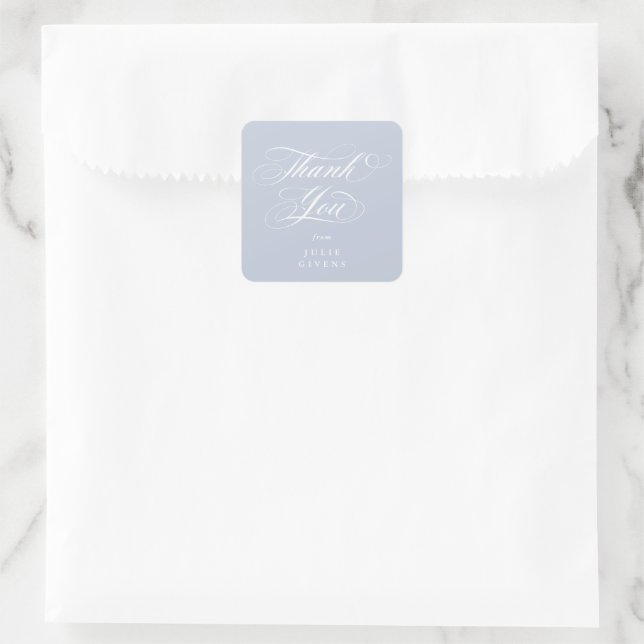 Soft Blue Elegante Script Abschluss Vielen Dank Quadratischer Aufkleber (Tasche)