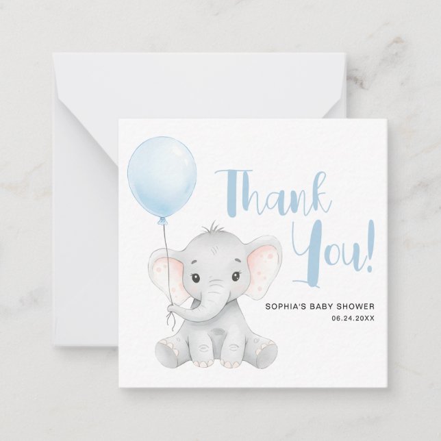 Soft Blue Elephant Baby Dusche Budget Vielen Dank Mitteilungskarte (Vorderseite)