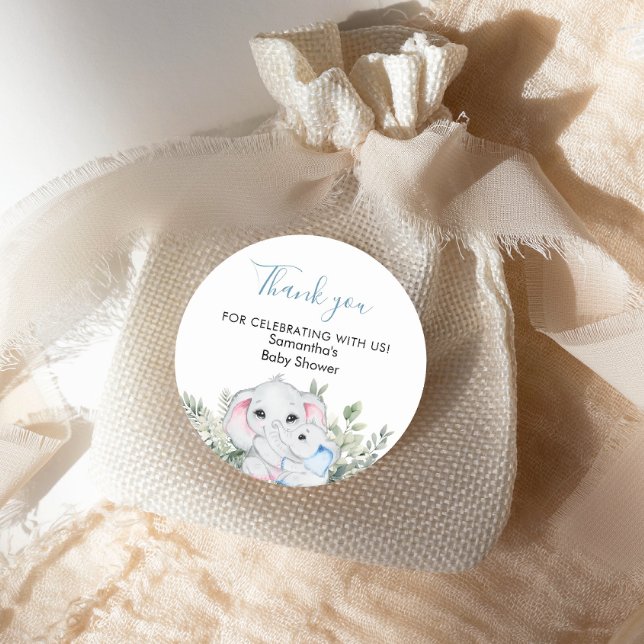 Soft Blue Elephant Baby Dusche Rundkleber Runder Aufkleber (Von Creator hochgeladen)