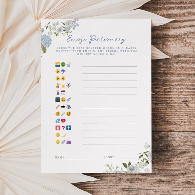 Soft Blue Floral Baby Emoji Pictionary Card Einladung (Von Creator hochgeladen)