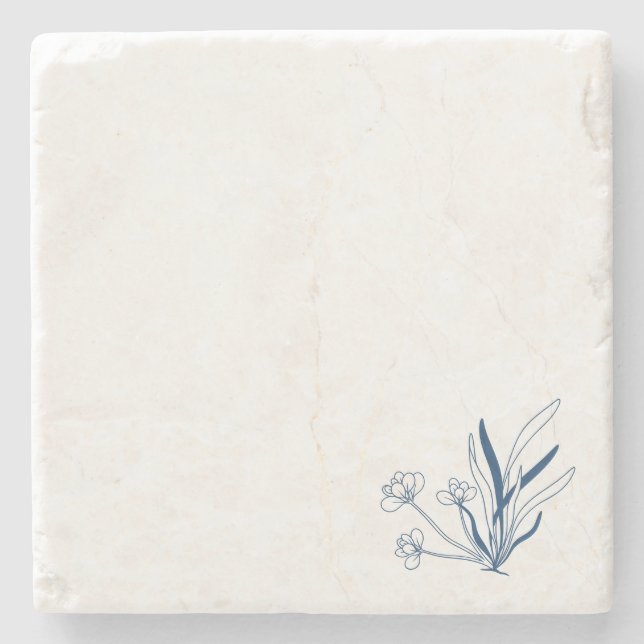 Soft Blue Floral | Coastal Minimalist Steinuntersetzer (Vorderseite)
