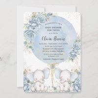 Soft Blue Floral Niedlich Elefanten Twins Baby Dus