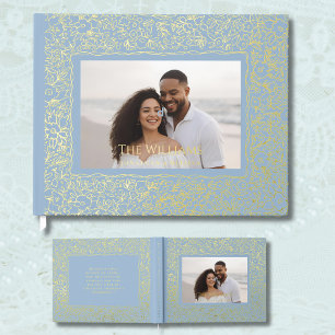 Soft Blue Gold Foil Wedelbooks Beach Gästebuch