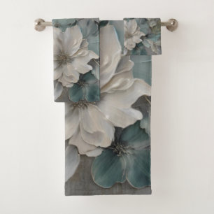 Soft Blue Gray Sage Bauernhof Floral Badhandtuch Set