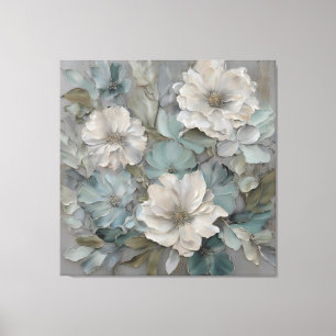 Soft Blue Gray Sage Bauernhof Floral Leinwanddruck