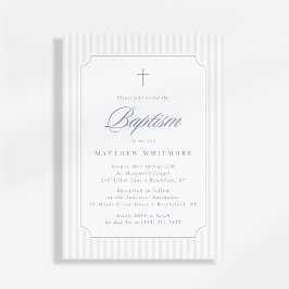 Soft Blue-Gray Striped Baptism Invitation