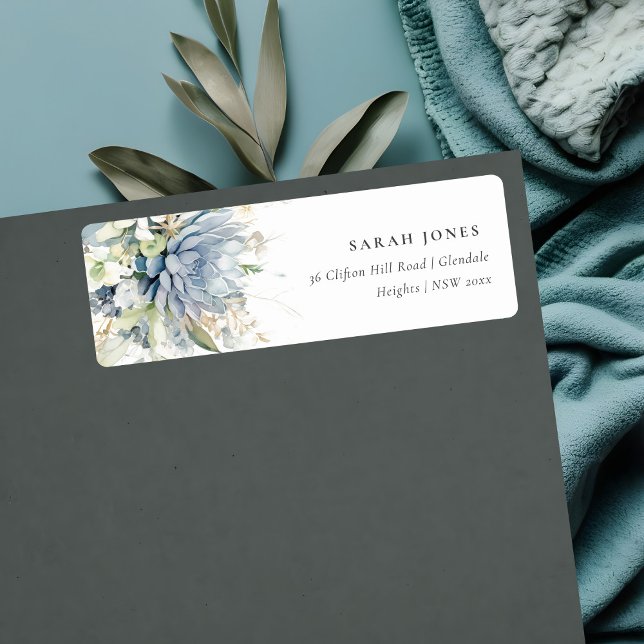 Soft Blue Green Succulator Botanical Floral Addres (Von Creator hochgeladen)